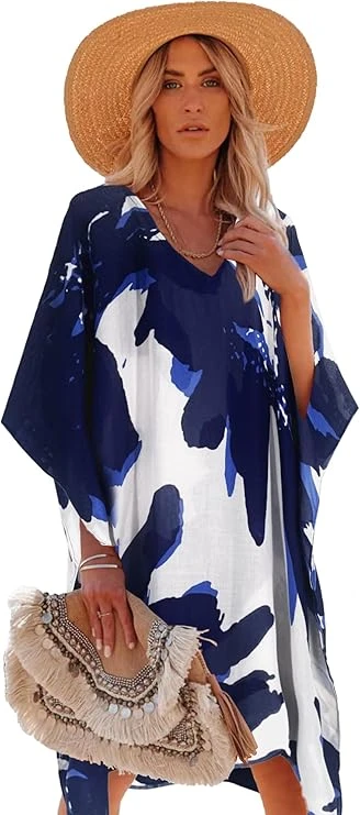 Moss Rose Women's Swimsuit Cover up Beach Kaftan for Bathing Suit with Floral Pattern