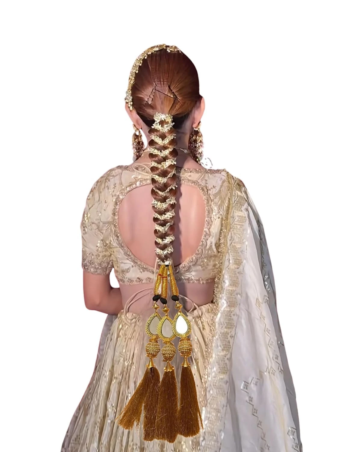 Punjabi Hair Paranda for Women Black Braid Parandi with Golden Hanging Latkan for Wedding Traditional Paranda Hair Extension for Women and Girls, Gold Synthetic Braid with Tassels