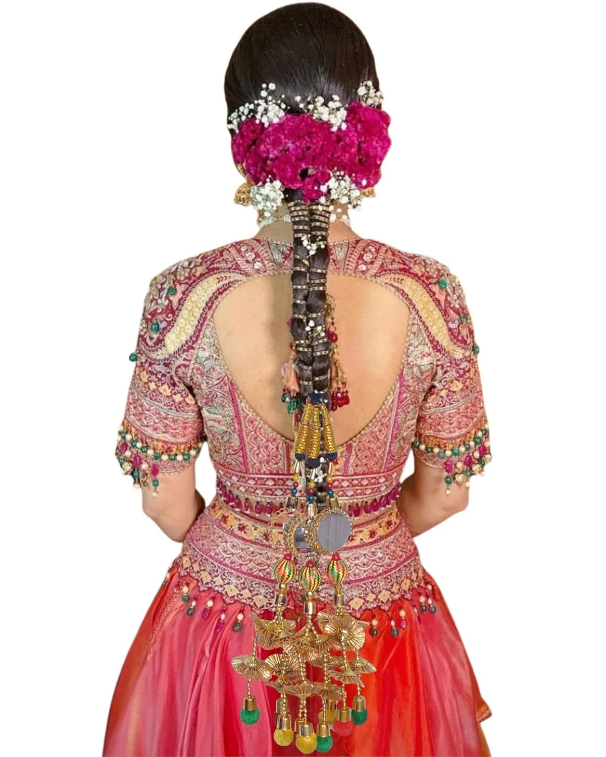 Women Hair Paranda Parandi Choti | Traditional Punjabi Braid Accessory with Mirror & Beads | Bridal & Festival Hair Decoration