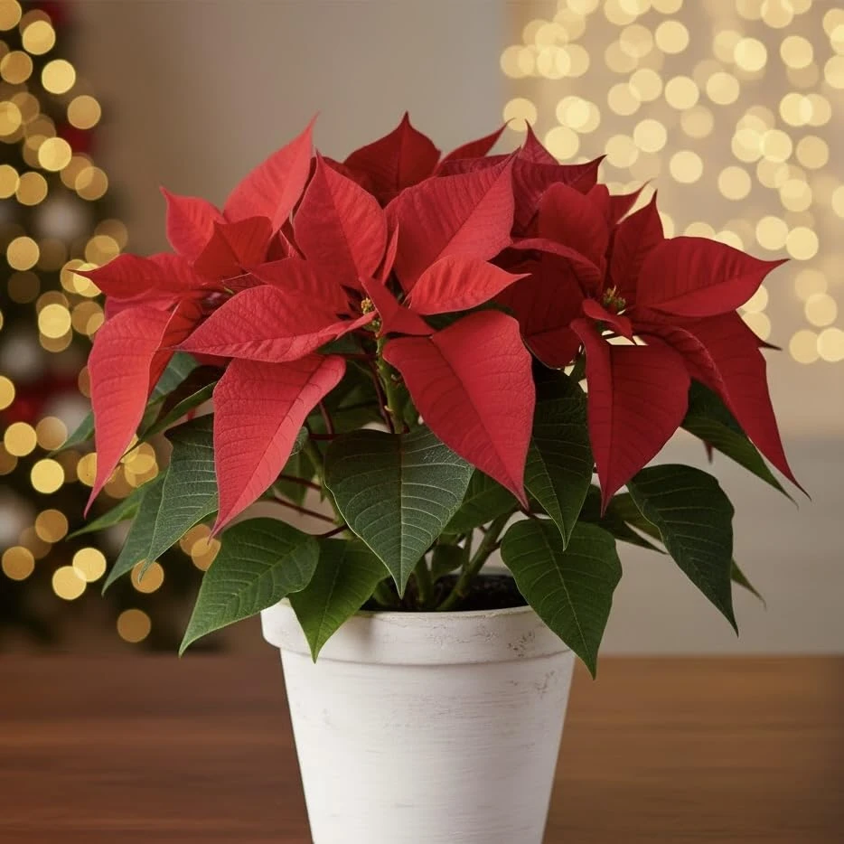 Poinsettia Live Indoor Plant | Euphorbia Pulcherrima | With Pot | Red Christmas Flower Plant for Home & Balcony | BM NURSERY