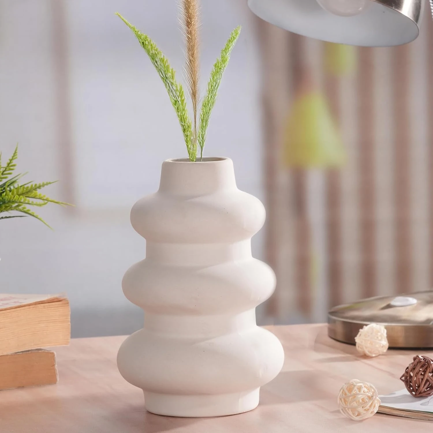Vase for Flower Plants (White, 17.7 cm x 7.6 cm) for Home Decor Decorative Ceramic Flowers Plants Living Room Office Bedroom Table Centerpiece Decoration for Gift Items