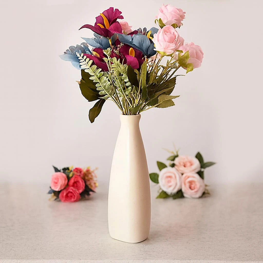 Elegant Ceramic White Bottle-Shaped Vase - Stunning Centerpiece for Home Decor [only vase ] (9 INCH, Triangular)