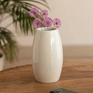 'Barrel Modern' Ceramic Flower Vase for Living Room (Handglazed Studio Pottery, 8.3 Inches, White) | Ceramic Vase for Home Décor Vases for Living Room Housewarming Gifts