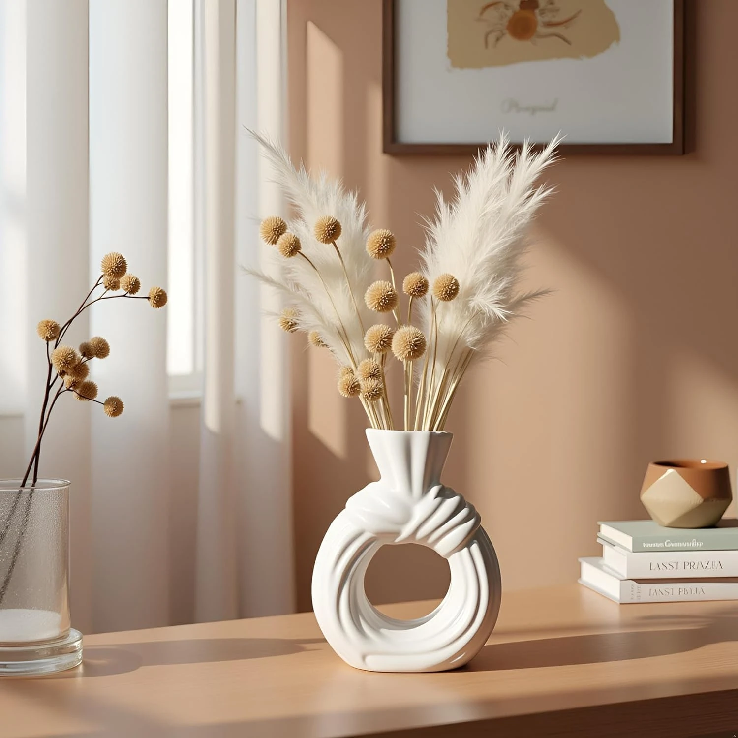 White Glossy Ceramic Knot Vase, 15 cm Height, Handcrafted Stoneware for Living Room, Bedroom & Office Desk – Modern Minimalist Home Decor
