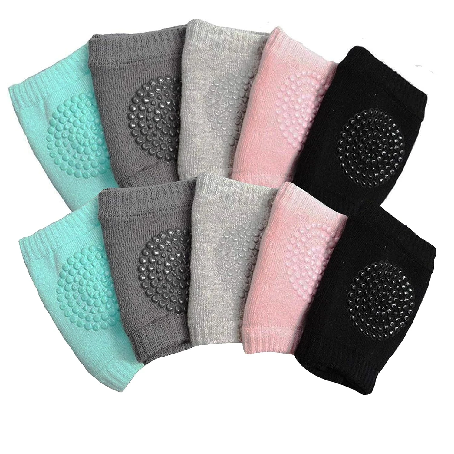 Set of 5 Pairs Baby Knee Pads for Crawling, Anti-Slip/Padded Stretchable Elastic Cotton Soft Breathable Comfortable Knee Cap/Elbow Safety Protector (Multi Color)