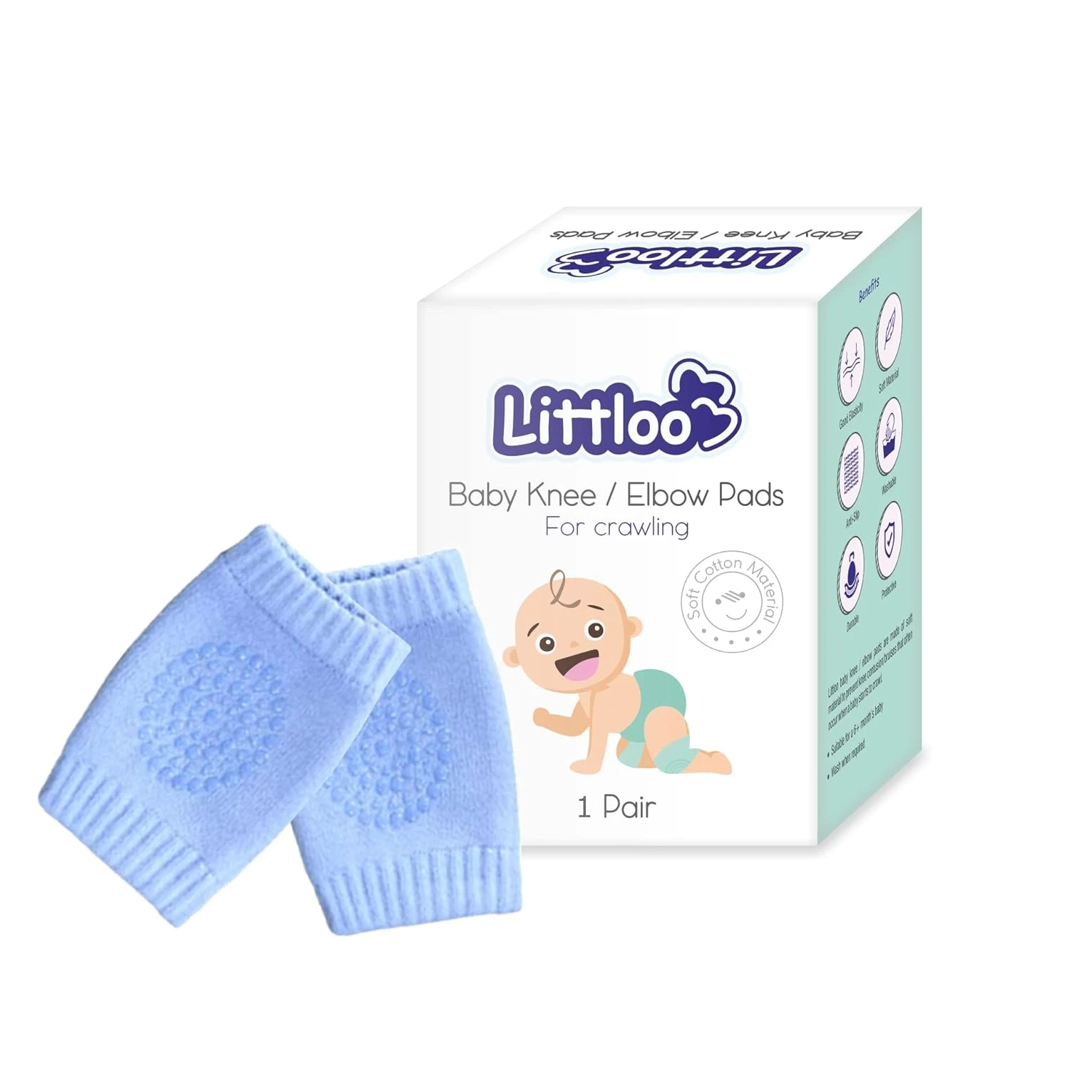 Baby Knee Socks & Crawling Socks Anti-Slip Knee & Elbow Protector Pads, Soft Cotton Elastic for Cushion & Knee Protection (Blue) 1 Pc