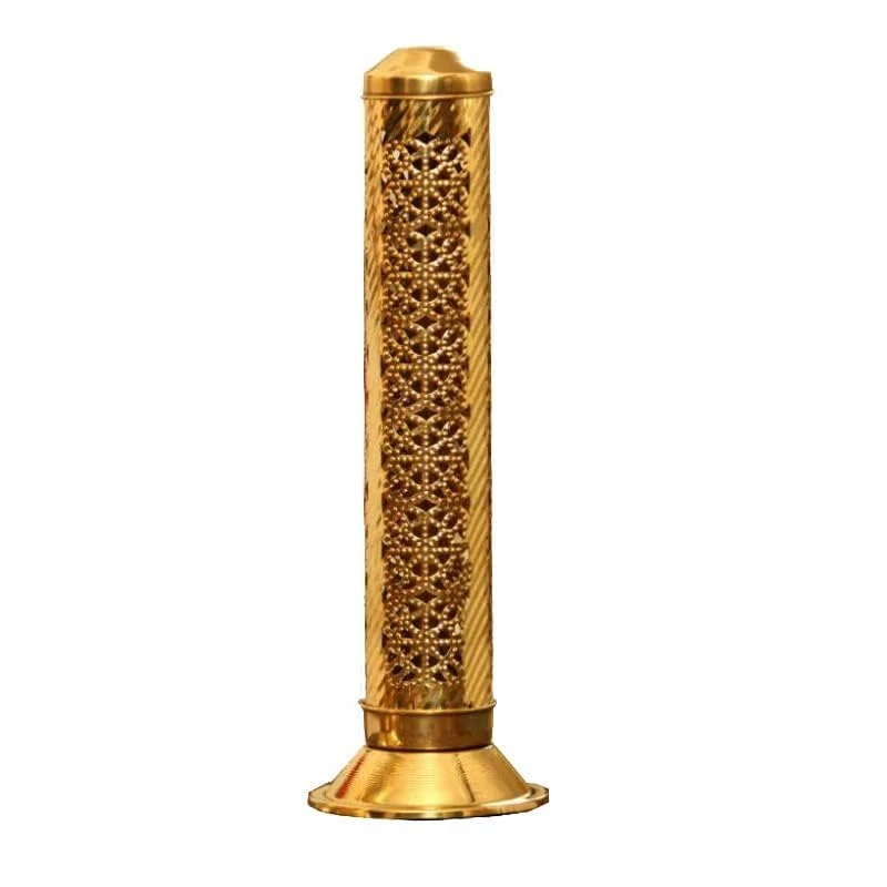 Metal Design Artware Embossed Dotted Design Incense Stick Holder Pure Brass Agarbatti Stand with Ash Catcher
