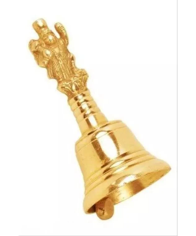 Antique Pooja Bells Brass Gold Hanuman Ghanti, Hand Hanuman Standing Position Bell for Pooja Mandir Handcrafted Puja Ghanti Home and Office Mandir Decor (4inch) by PRANCHI ARTWARE