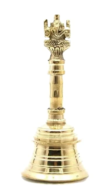 Antique Pooja Bells Metal Golden Color Garun Ghanti Ganesha Setting, Hand Bell Garun for Pooja Mandir Handcrafted Puja Ghanti Home and Office Mandir Decor