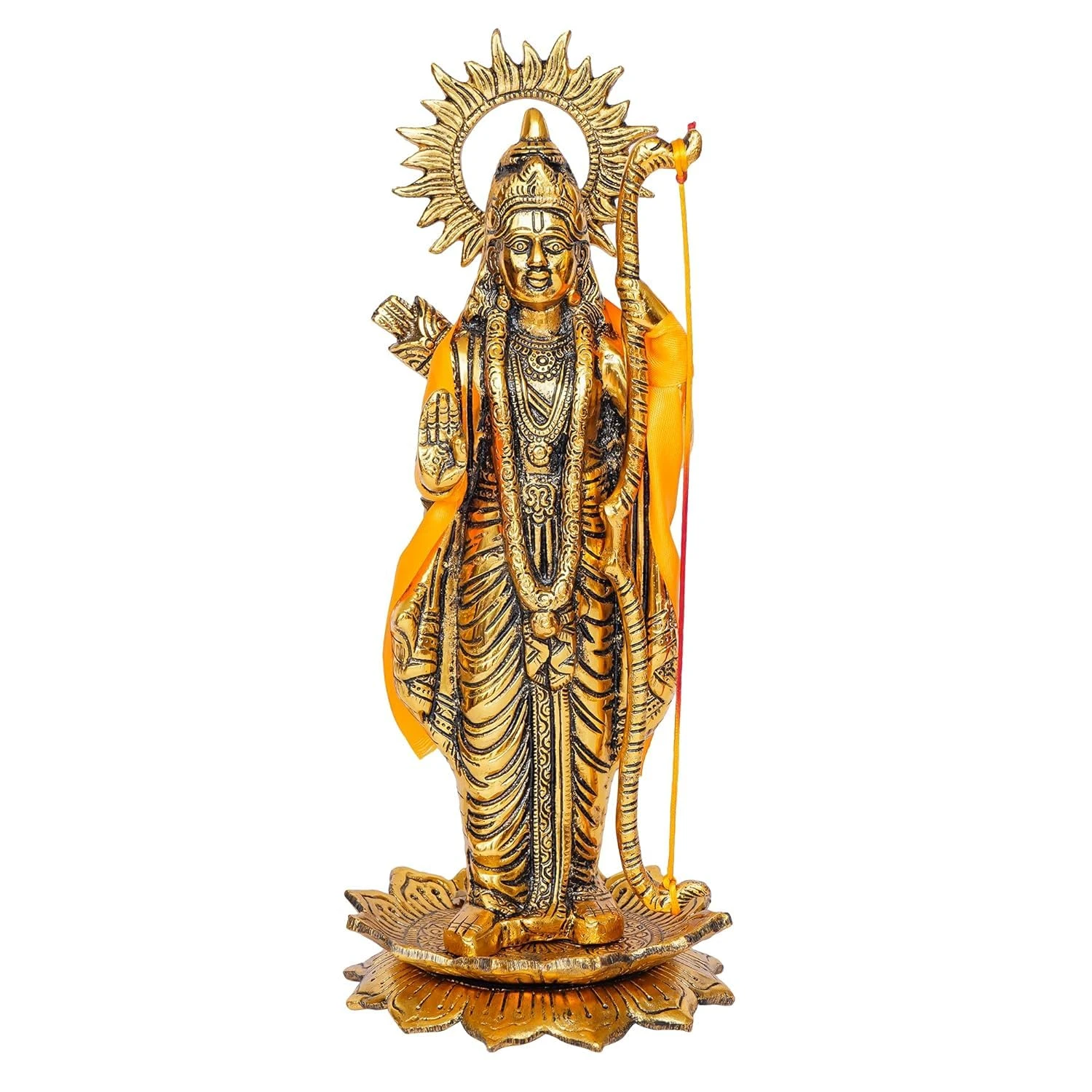 Antique White Metal Lord Ayodhya Ram Idol Statue on Lotus Showpiece | Ram ji ki Murti (33 cm, Gold)
